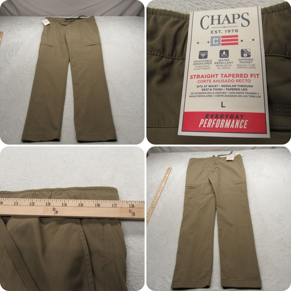 Chaps Pull On Pants Mens‎ Large Green Water Resistant Performance 34x30 NEW